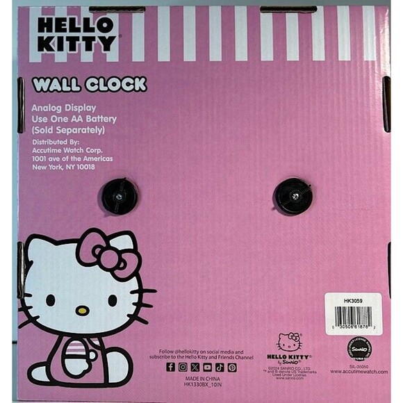 Pink Hello Kitty -10 inch Wall Clock by Sanrio -New in Box - Picture 2 of 5